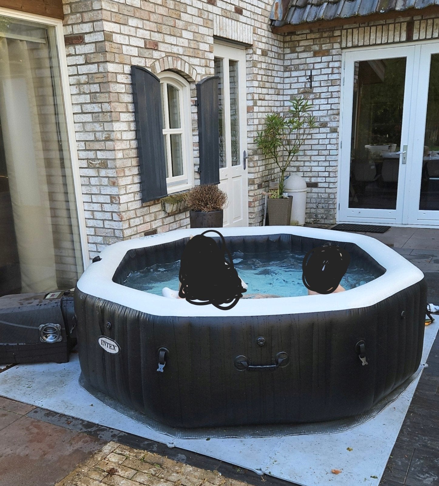 Intex PureSpa Jet Deluxe – 6 personen, Ophalen of Verzenden, Gebruikt, Afdekzeil, Opblaasbaar