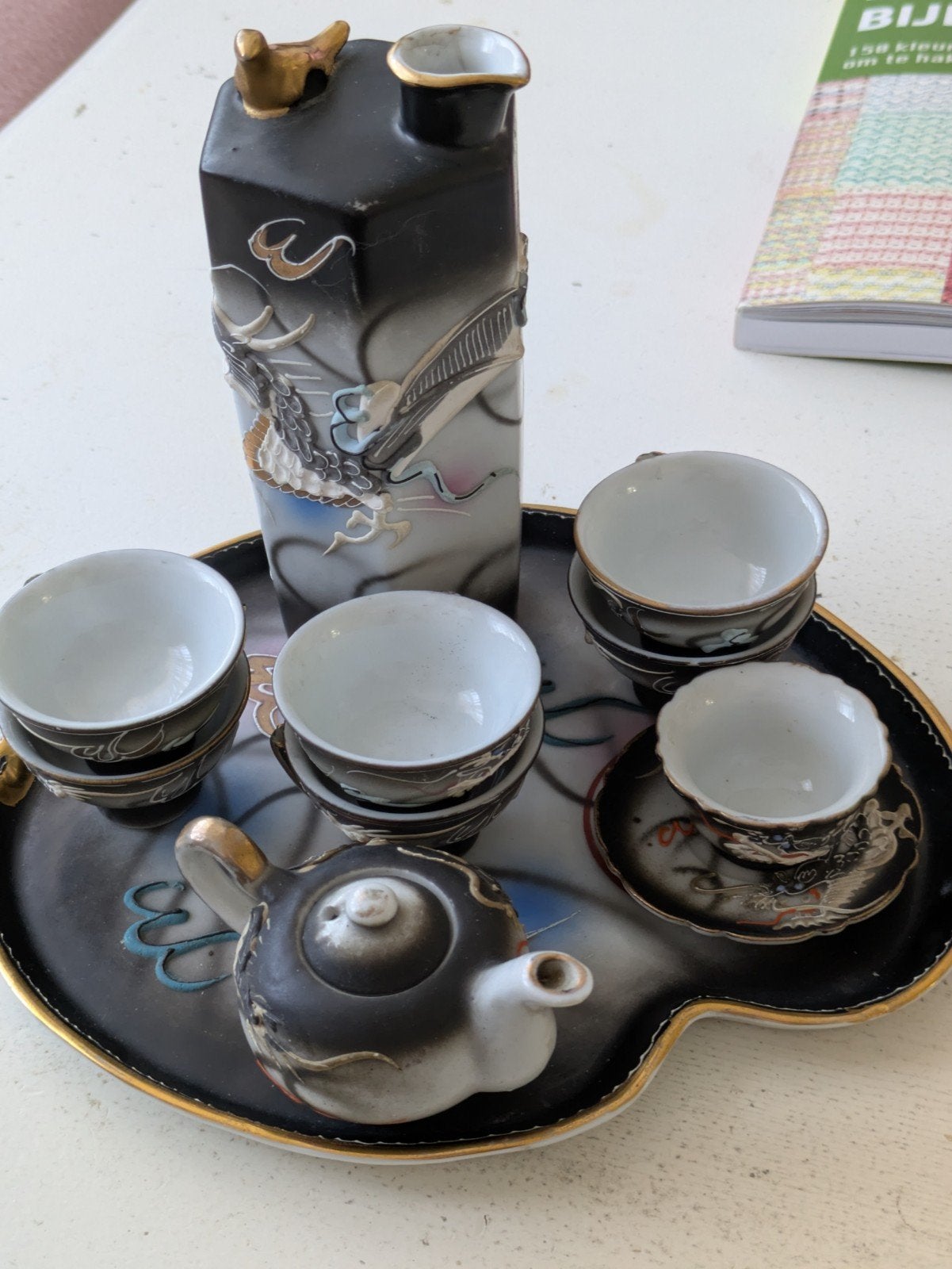 Vintage Japans Sake Set met Drakenmotief, Ophalen of Verzenden