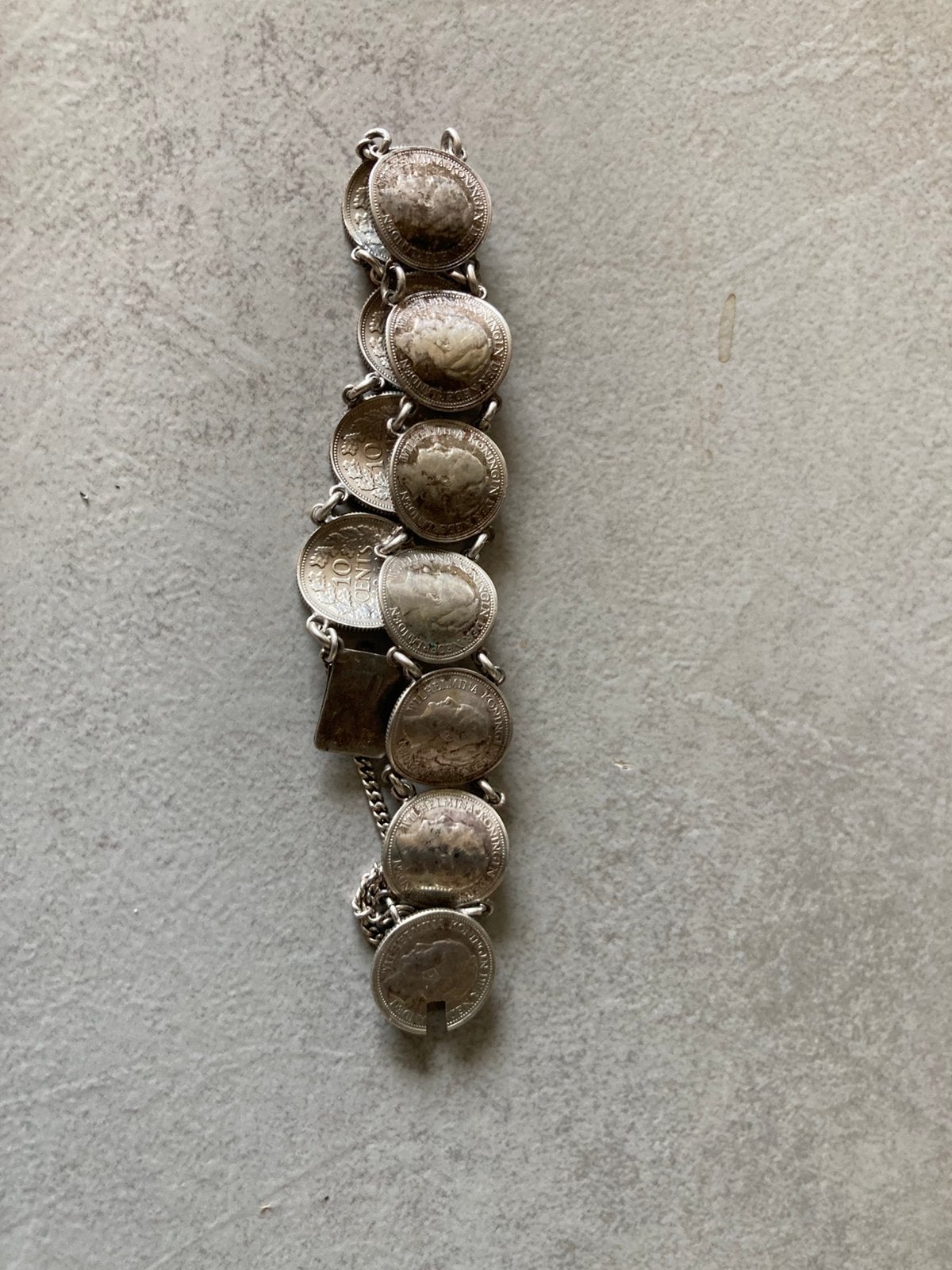 Zilveren 10 cent armband, Ophalen of Verzenden, Gebruikt, Zilver, Overige merken