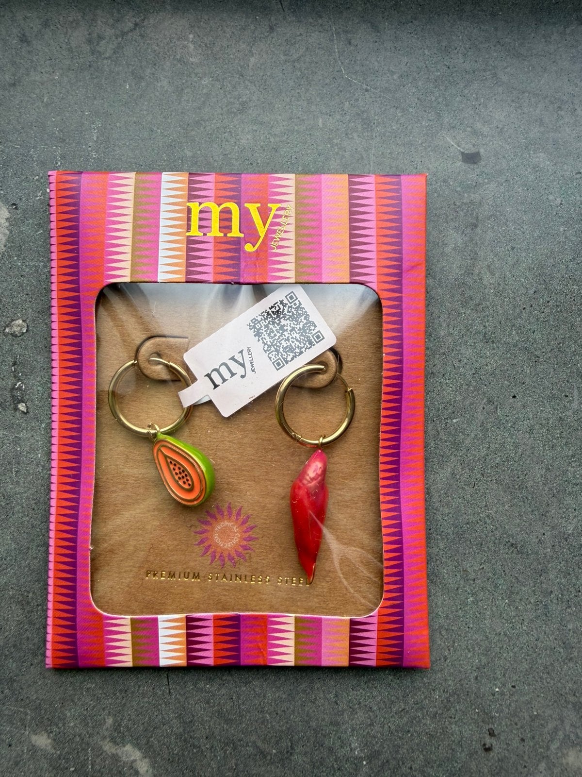 Nieuwe oorbellen MyJewellery papaja en papegaai, Overige materialen, Hangers, Overige kleuren, Nieuw