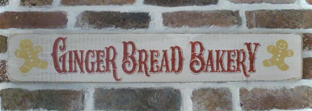 Brocante houten bakkerij reclamebord / Ginger Bread Bakery, Hout, Meerkleurig, 13 cm, Ophalen of Verzenden