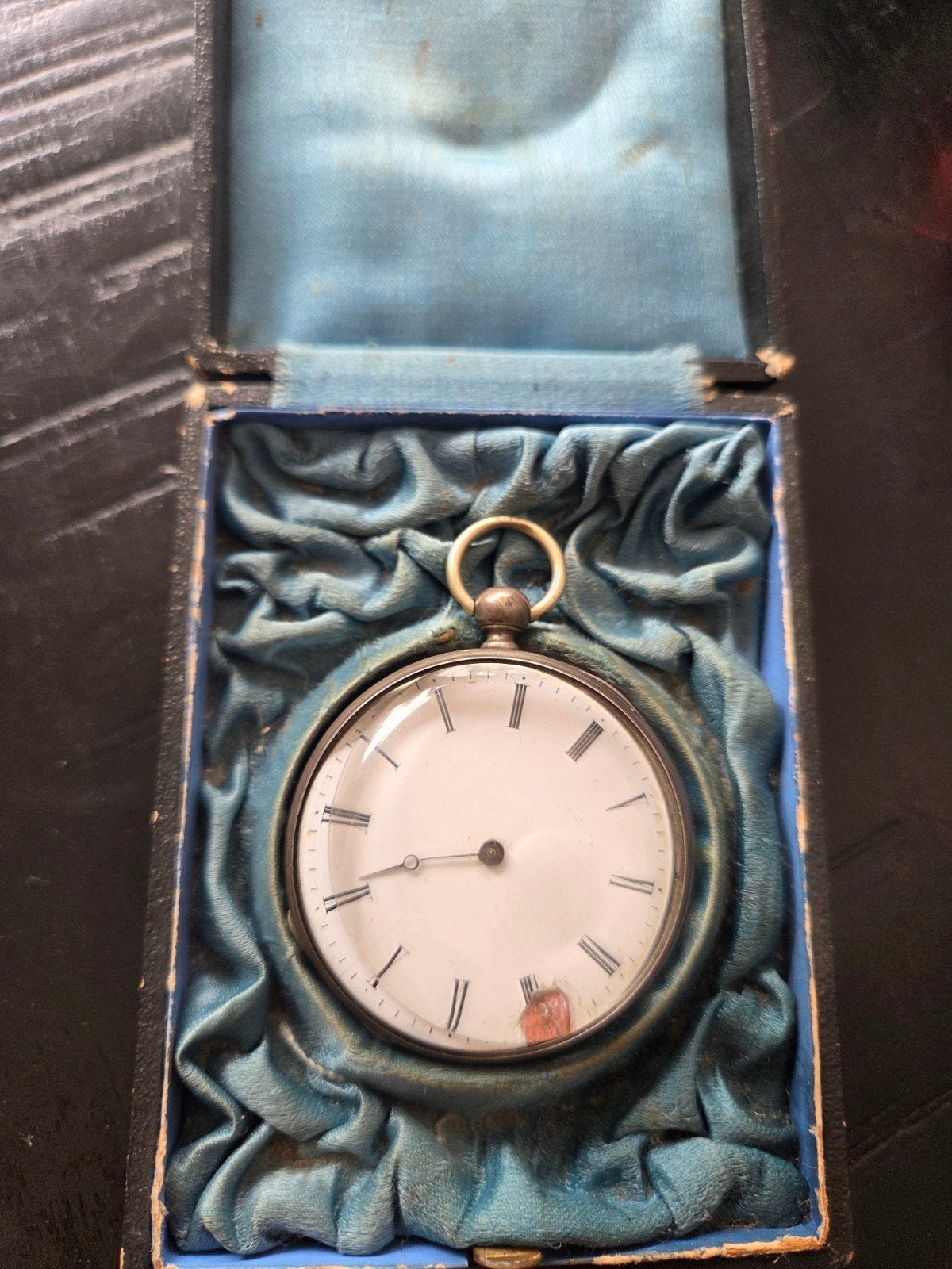 Antiek zilverkleurig zakhorloge met originele doos, Overige merken, Zakhorloge, Onbekend, Ophalen of Verzenden