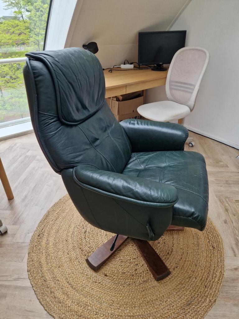Green adjustable leather chair / groene leer stoel, Ophalen, Gebruikt, Overige kleuren, Leer