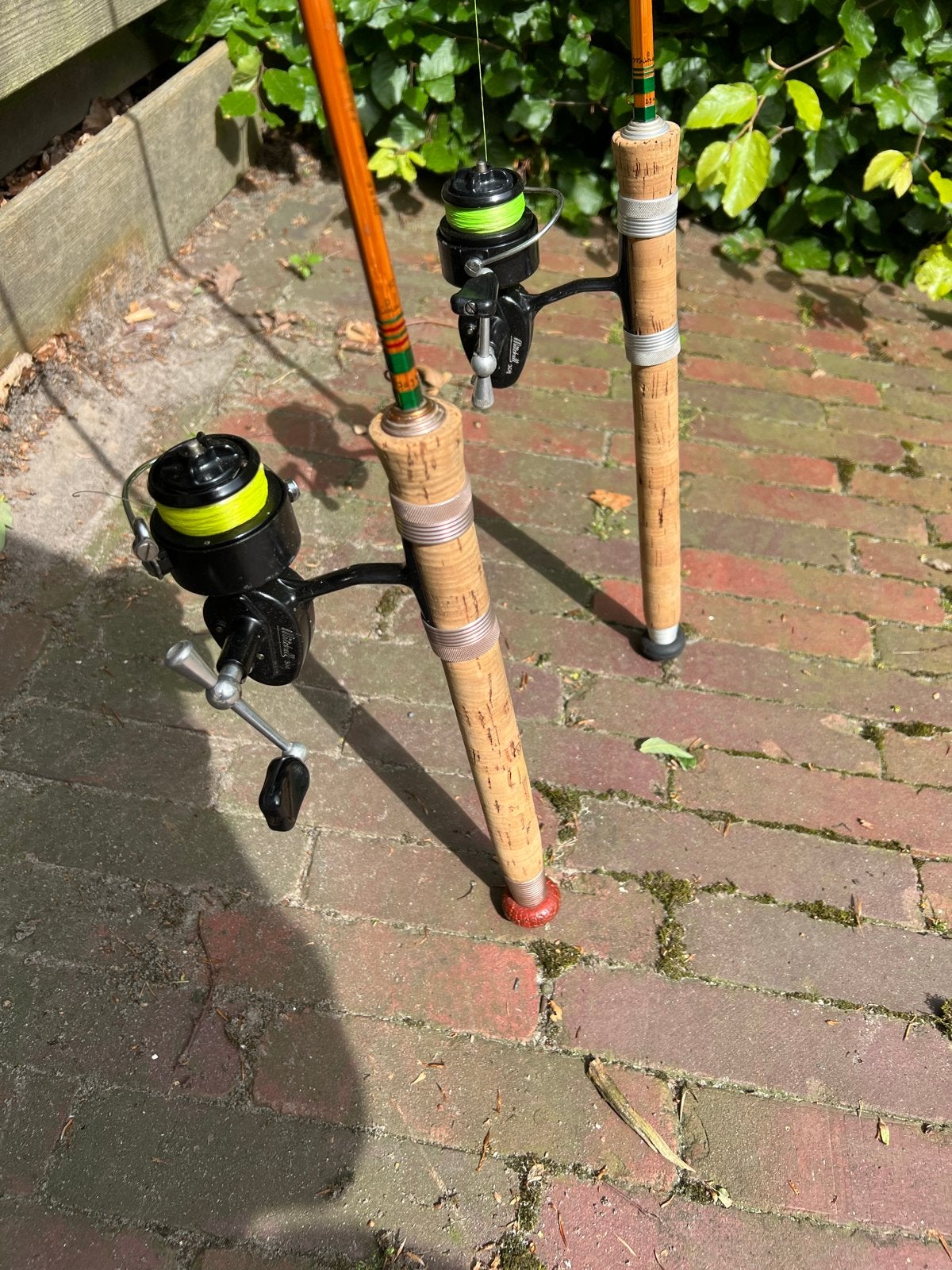 Pezon Michel splitcane hengels met bijpassende molens, Ophalen of Verzenden, Gebruikt, Werphengel