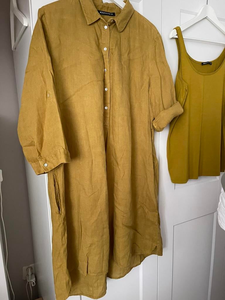EXPRESSO - prachtige set linnen jurk+topje olijf maat XL, Maat 46/48 (XL) of groter, Zo goed als nieuw, Knielengte, Groen