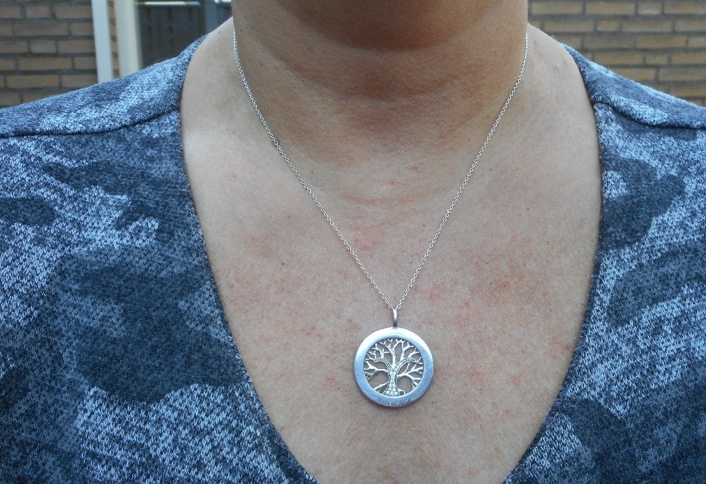 Zilveren verstelbare ketting met levensboom hanger nr.1702, Met hanger, Verzenden, Zo goed als nieuw, Zilver