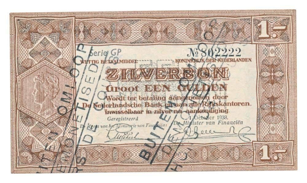 Nederland 1 Gulden 1938 Zilverbon Buiten omloop gesteld, Postzegels en Munten, Bankbiljetten | Nederland, Ophalen of Verzenden
