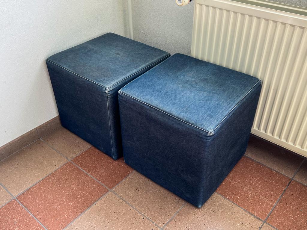 Poef spijkerstof, Ophalen, Minder dan 50 cm, Gebruikt, Vierkant
