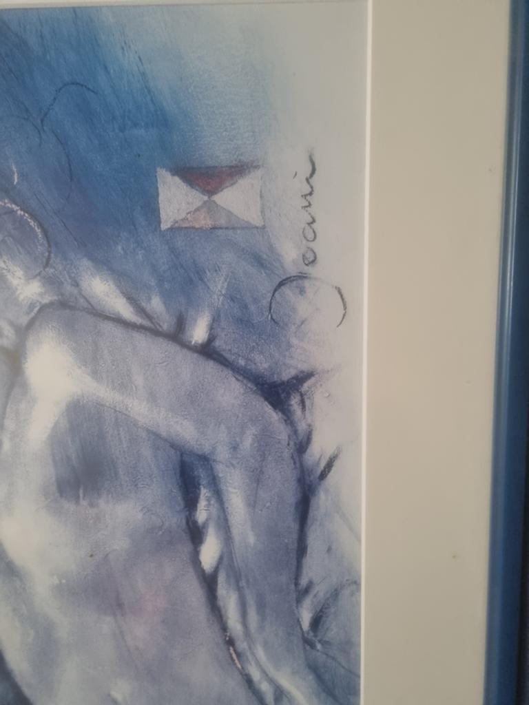 Ingelijste kunstprint van een naakte vrouw, gesigneerd, Ophalen of Verzenden