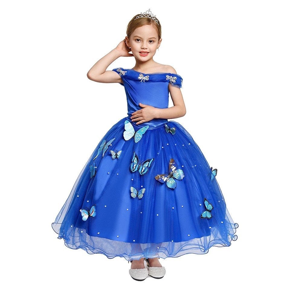Prinsessenjurk Blauw met Vlinders voor Meisjes, Ophalen of Verzenden, Nieuw, 110 t/m 116, Meisje