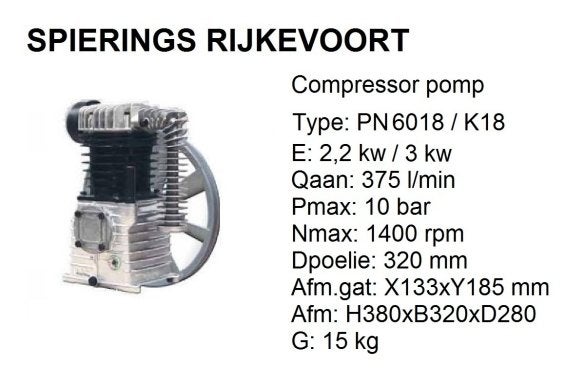 Compressor pomp Shamal  k11 k18 k25 k28 k30 k50 k60 k100, Doe-het-zelf en Verbouw, Niet ingevuld, Niet ingevuld, Nieuw, Ophalen of Verzenden