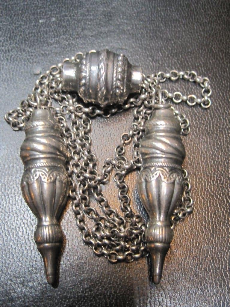 Antiek Zilveren jasseron ketting met breipendoppen, Antiek en Kunst, Ophalen, Zilver