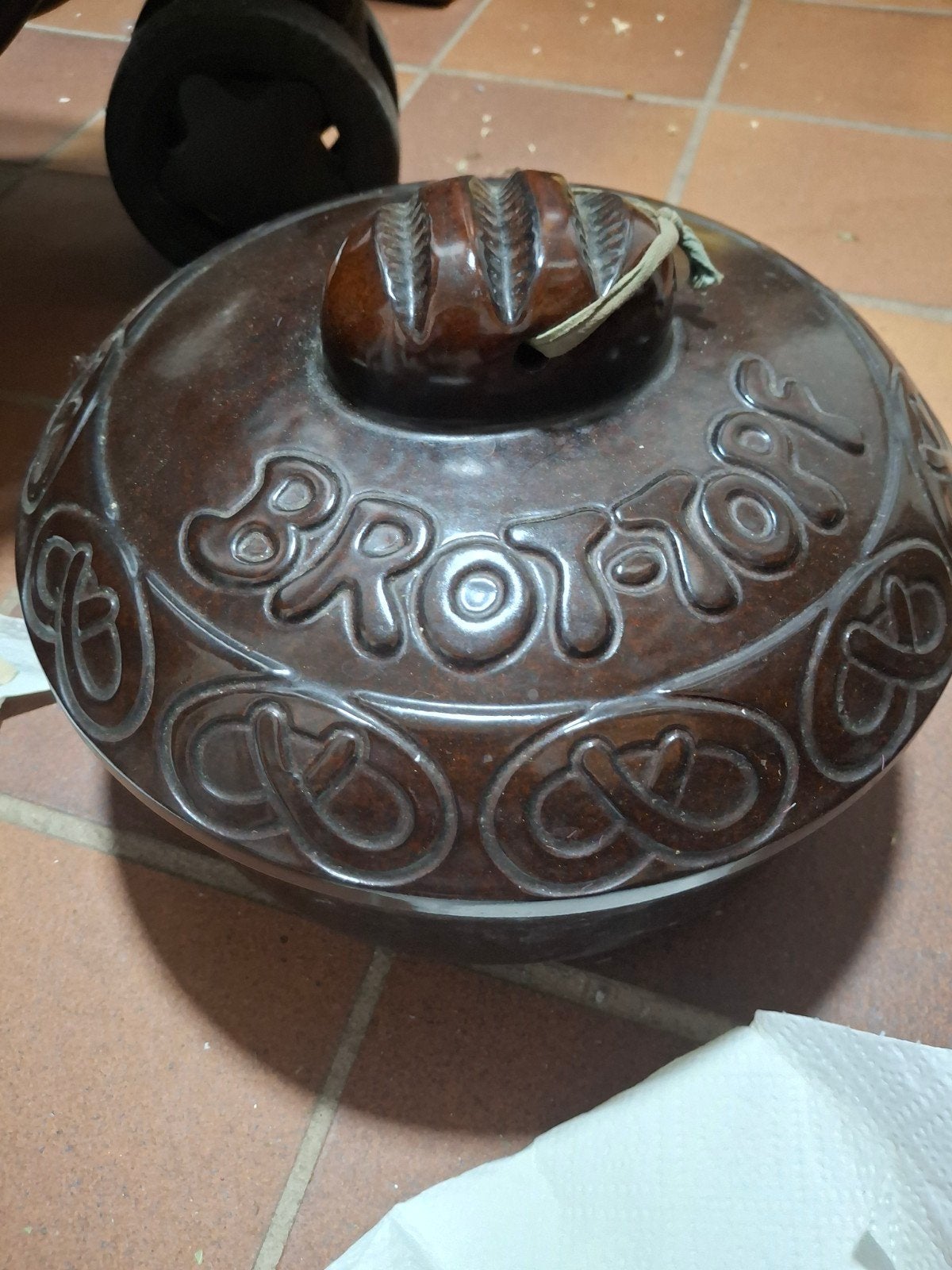 Vintage Brottopf Aardewerk Broodpot met Deksel, Ophalen of Verzenden
