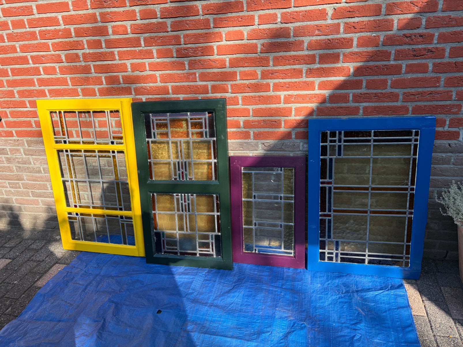 Kleurrijke glas in lood ramen voor in de tuin, Antiek en Kunst, Ophalen