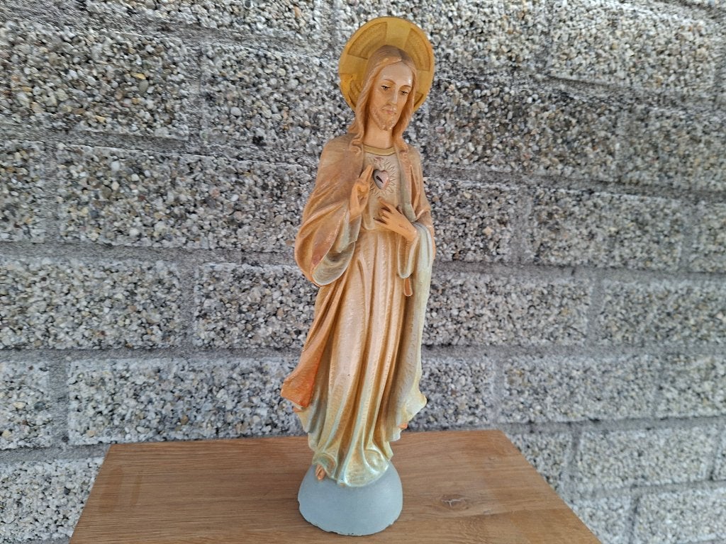 antiek porseleinen heiligbeeld van christus wijzend naar he, Antiek en Kunst, Ophalen of Verzenden