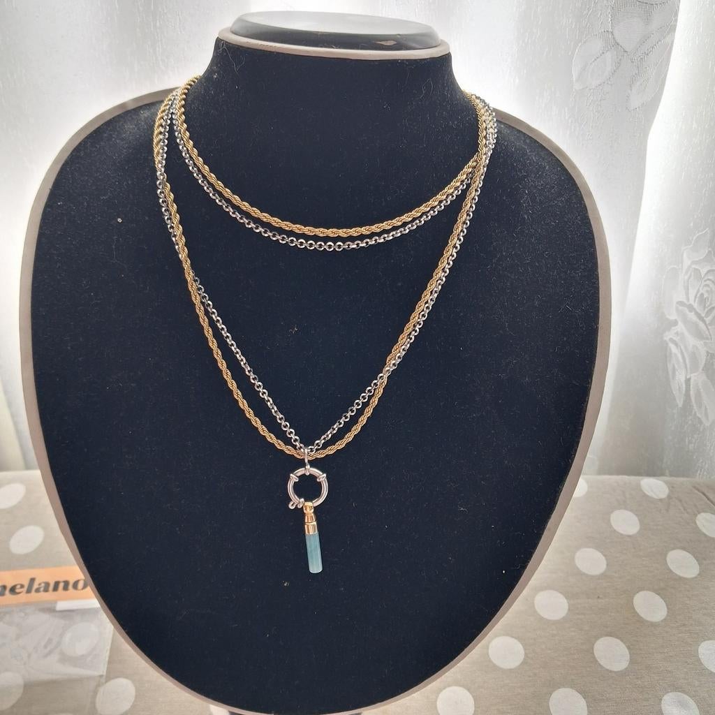 Melano ketting met turquoise steentje en extra pendant, Overige materialen, Verstelbaar, Nieuw, Ophalen of Verzenden