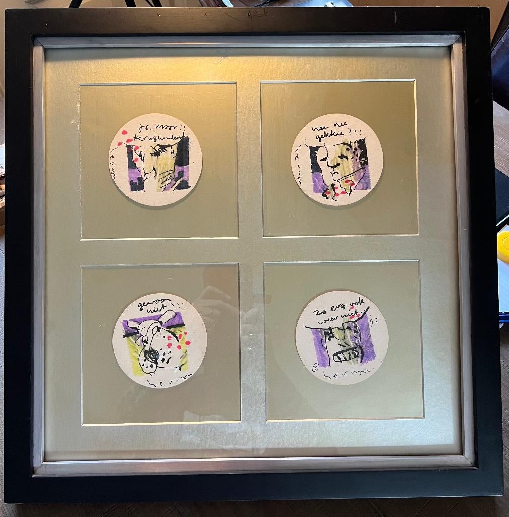 ingelijste viltjes Herman Brood - origineel, Ophalen of Verzenden