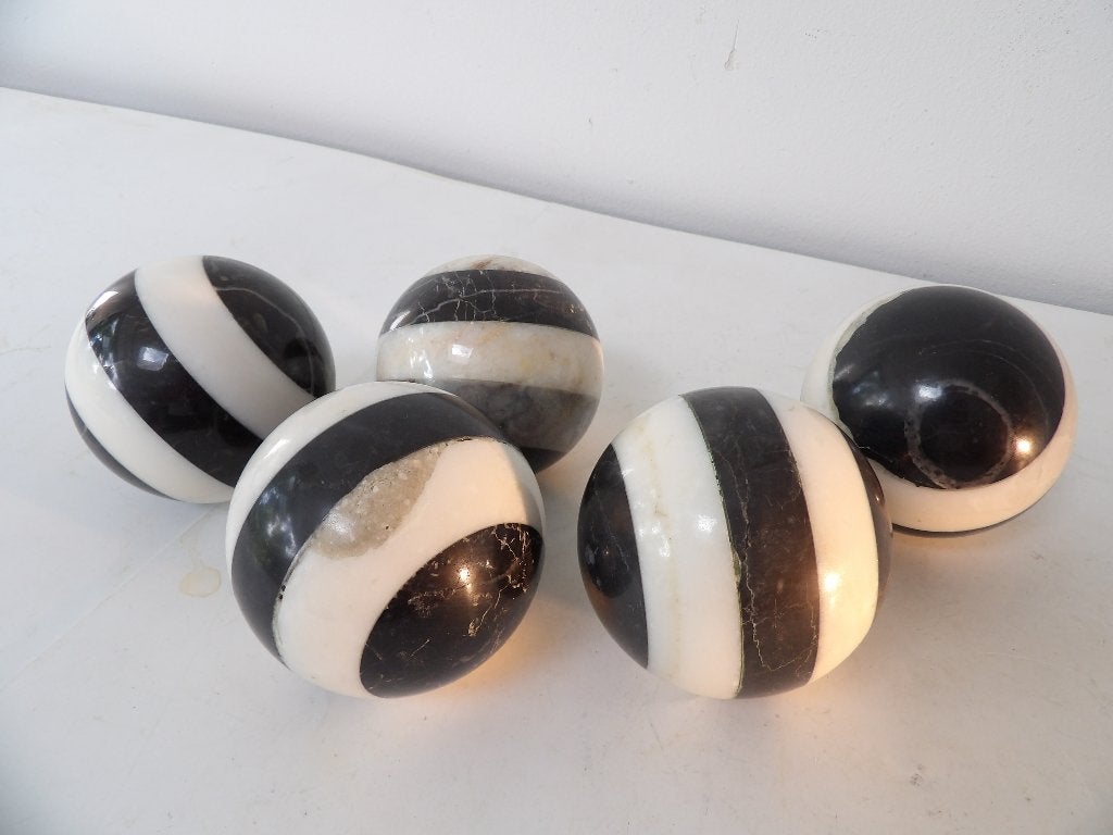5 gave Italiaanse marmeren bollen, wit/zwart, jaren '70/'80, Ophalen of Verzenden
