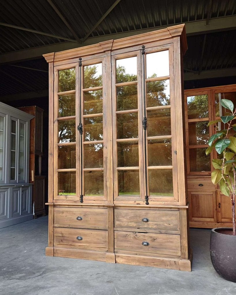 Hoge franse servieskast | Klassieke vitrinekast  #0372, Metaal, Gebruikt, -, 200 cm of meer