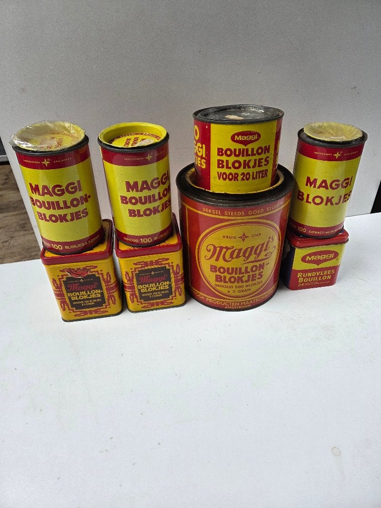 maggi blikken, 8 stuks, Verzamelen, Blikken, Ophalen of Verzenden, Gebruikt, Overige, Overige merken