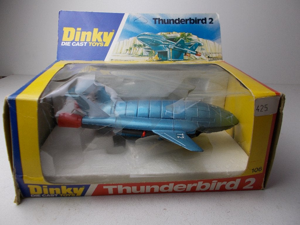 1974 Dinky Toys 106 THUNDERBIRDS 2 (Blauwe versie!) + DOOS!, Hobby en Vrije tijd, Modelauto's | 1:43, Ophalen of Verzenden, Zo goed als nieuw