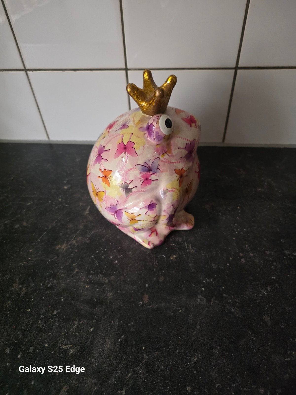 Pomme Pidou Kikker Spaarpot met Kroon, Ophalen of Verzenden, Gebruikt, Steen, Aardewerk of Keramiek, Dier