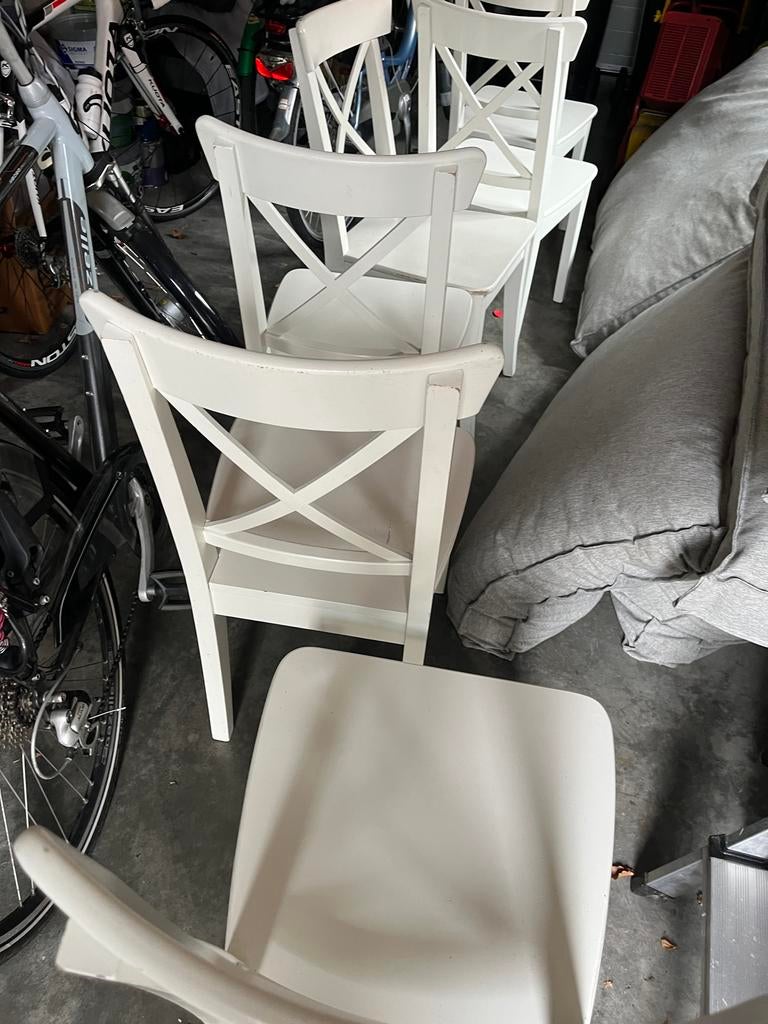 6 Witte Ikea stoelen, Huis en Inrichting, Stoelen, Gebruikt, Wit, Ophalen of Verzenden, Vier