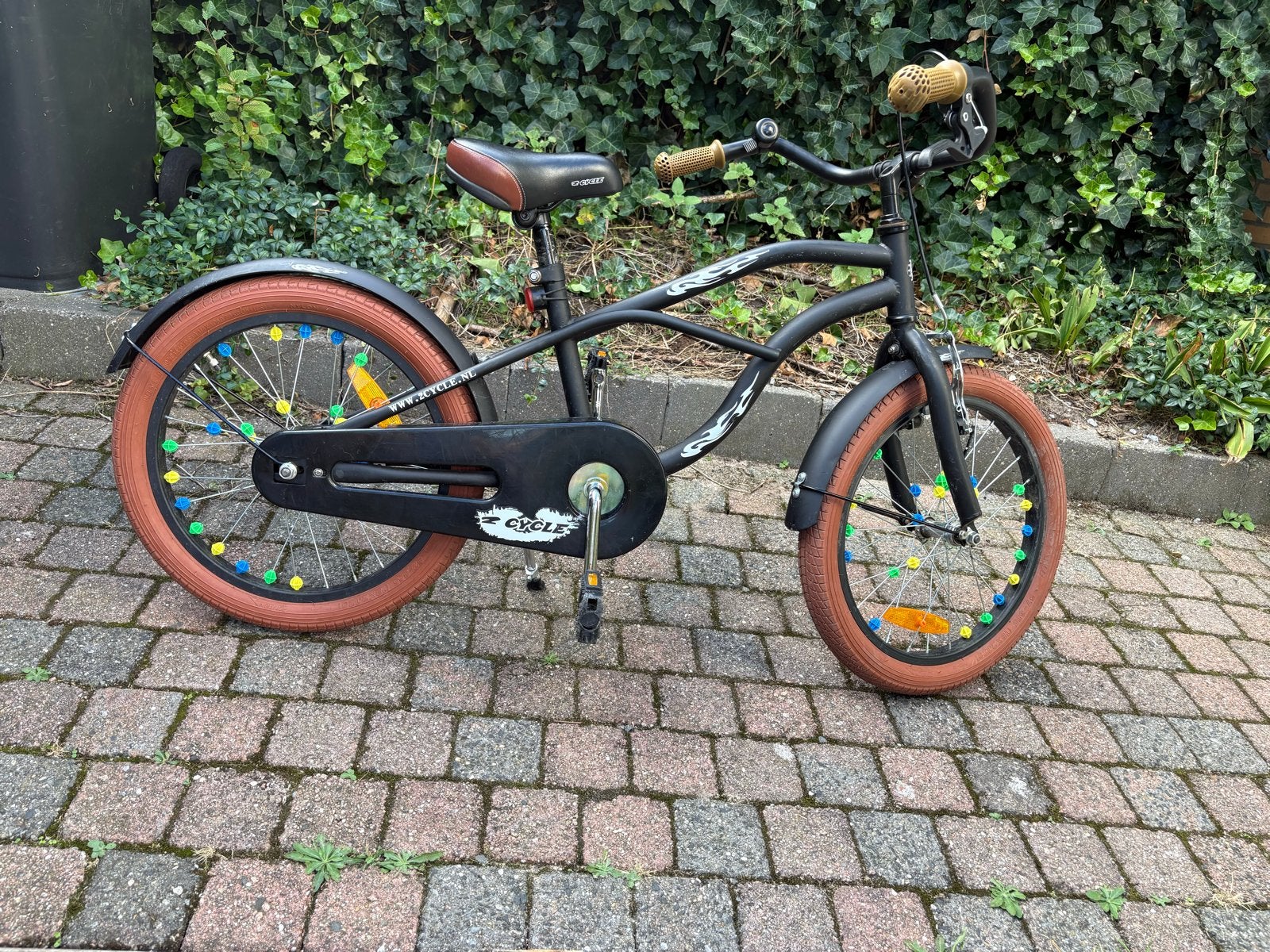 Stoere zwarte kinderfiets 18 inch, Ophalen, Gebruikt, Terugtraprem, 16 tot 20 inch