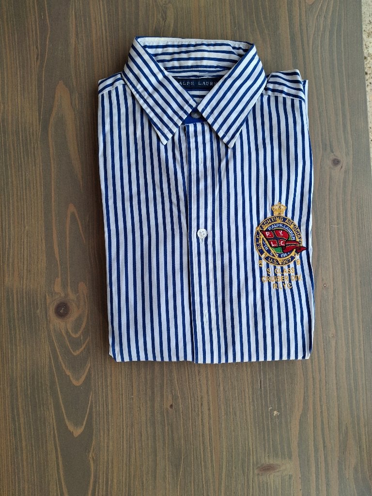 Ralph Lauren gestreept overhemd met borduursel, Kleding | Heren, Blauw, Halswijdte 38 (S) of kleiner, Ralph Lauren, Ophalen of Verzenden