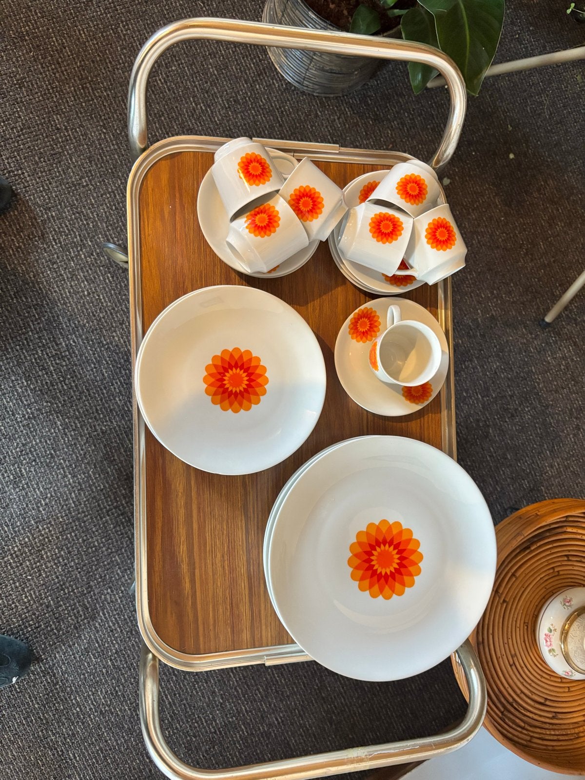 Vintage Mitterteich Bavaria servies met oranje bloem, Gebruikt, Overige merken, Vintage, Ophalen of Verzenden