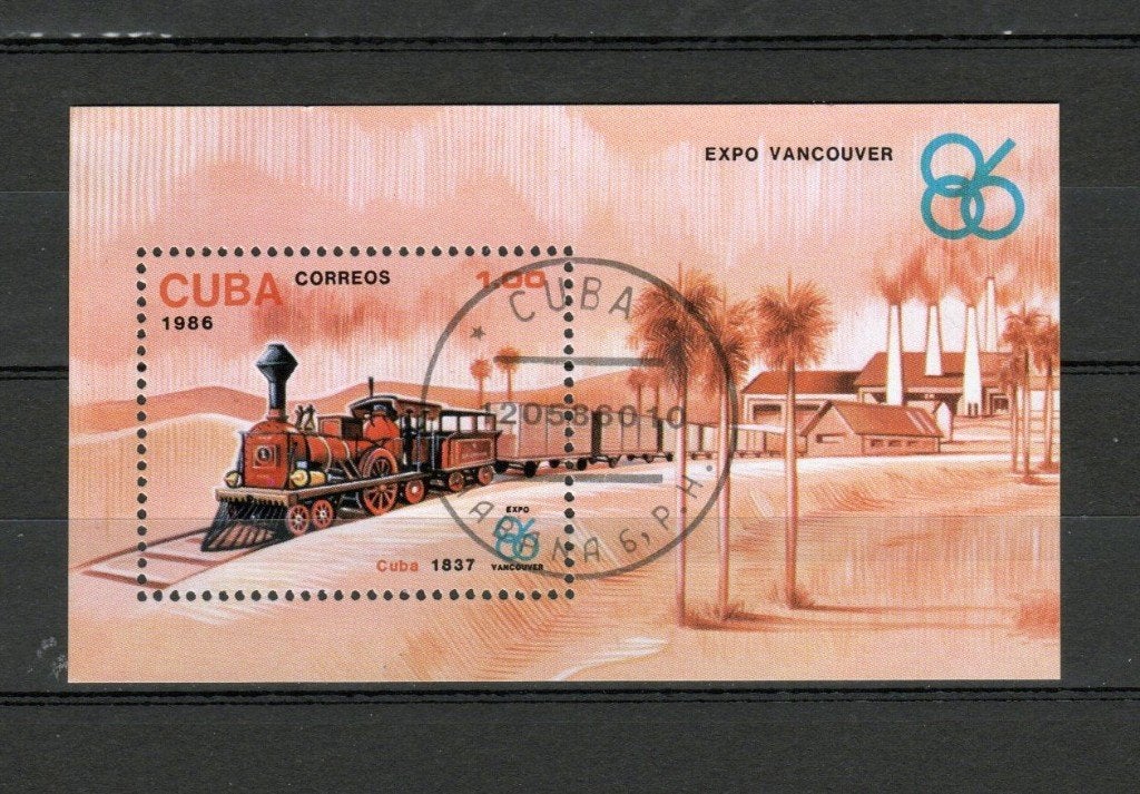 Treinblok Cuba 1986 blok 95, Ophalen of Verzenden, Gestempeld, Treinen