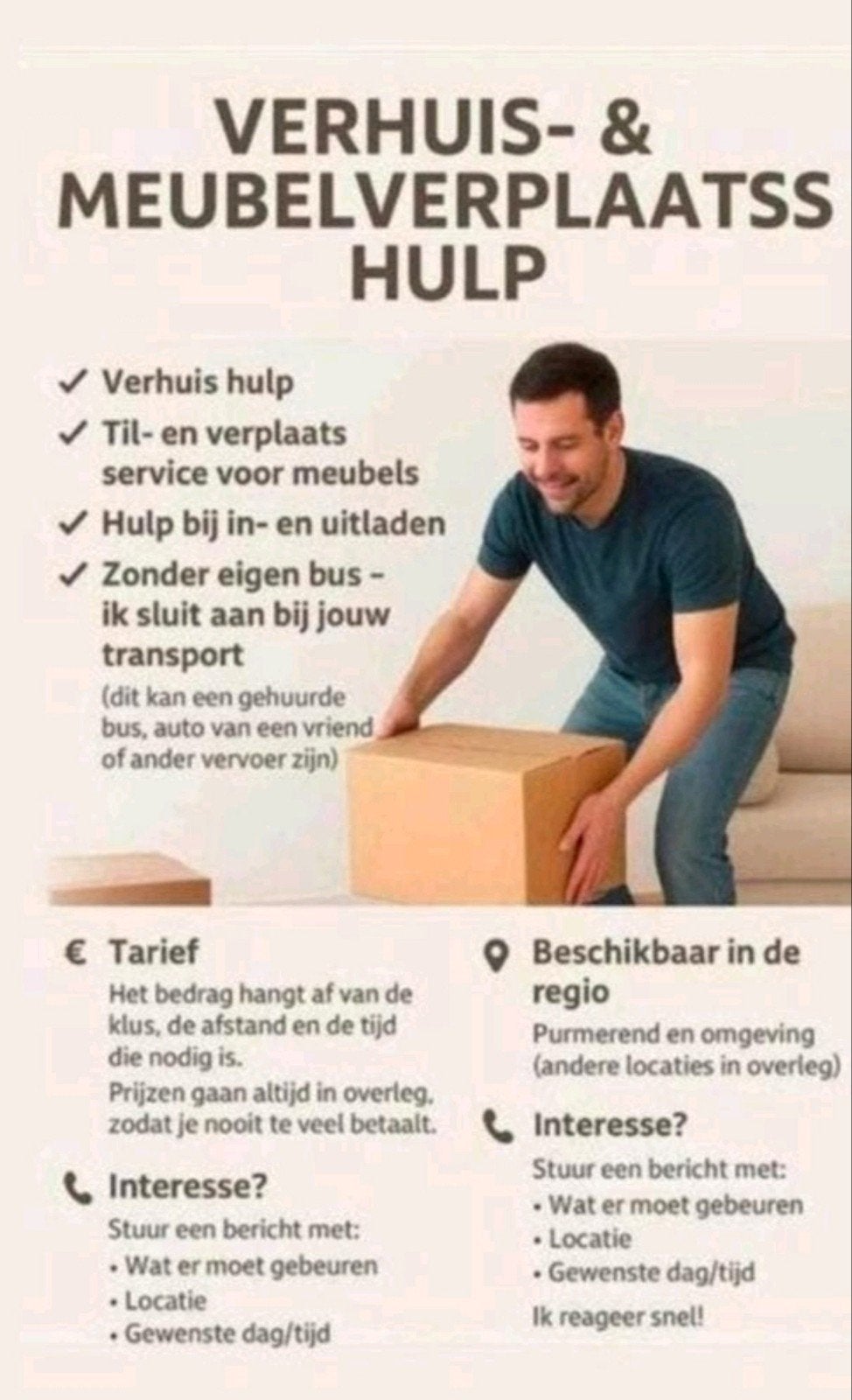 Verhuis- & Meubelverplaats Hulp, Ophalen of Verzenden, Nieuw