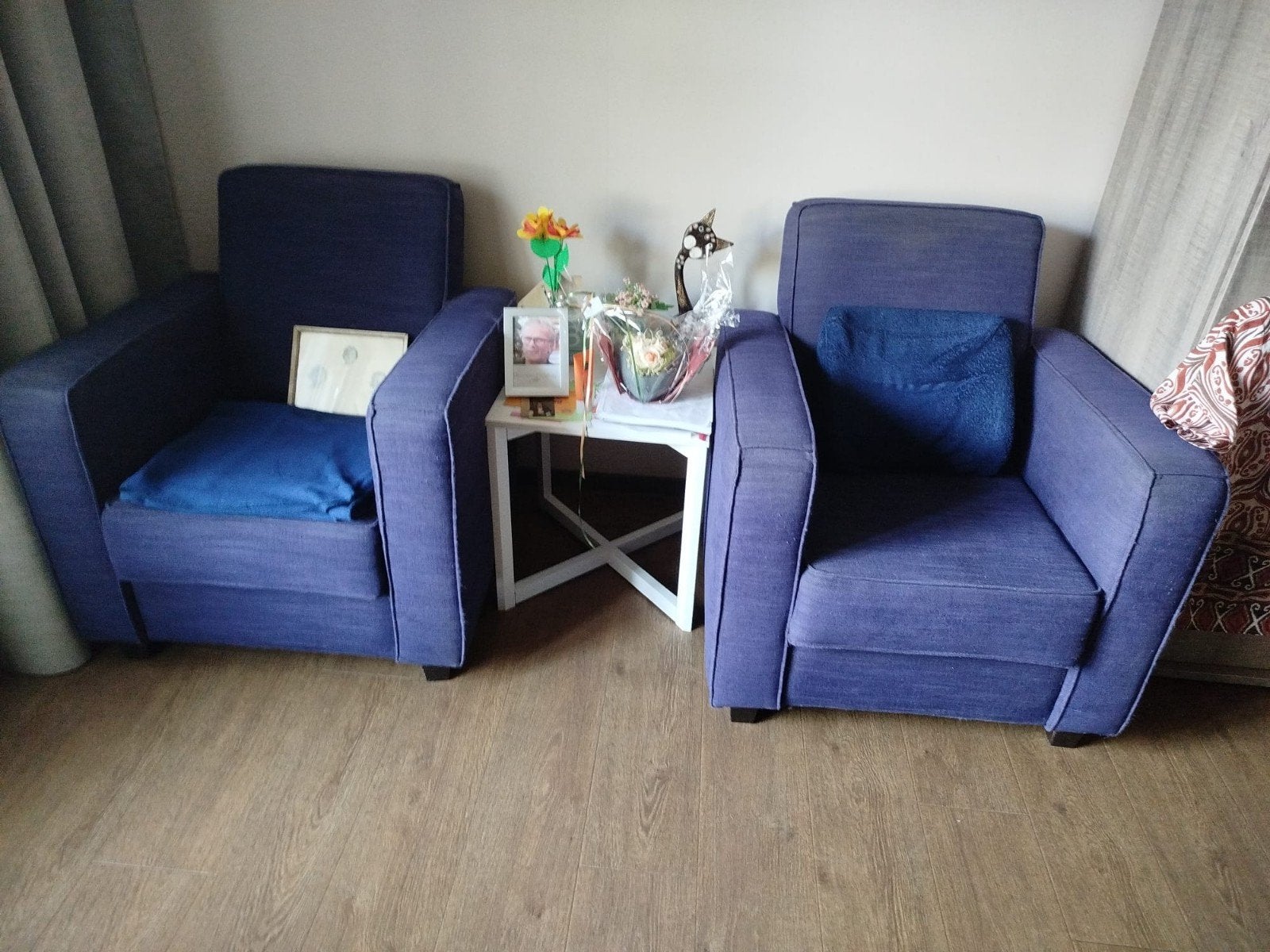 2 paarse fauteuils gratis op te halen, zitten heerlijk, Huis en Inrichting, Ophalen, Gebruikt, Stof
