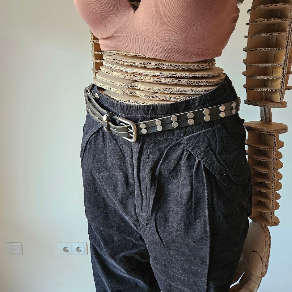 ZGAN Anna van Toor smalle dubbele leren zwarte riem mt 85, 80 tot 90 cm, Zwart, Tailleriem, Ophalen of Verzenden