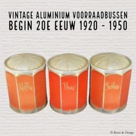 Vintage Aluminium Voorraadbussen Koffie Thee Suiker, Ophalen of Verzenden