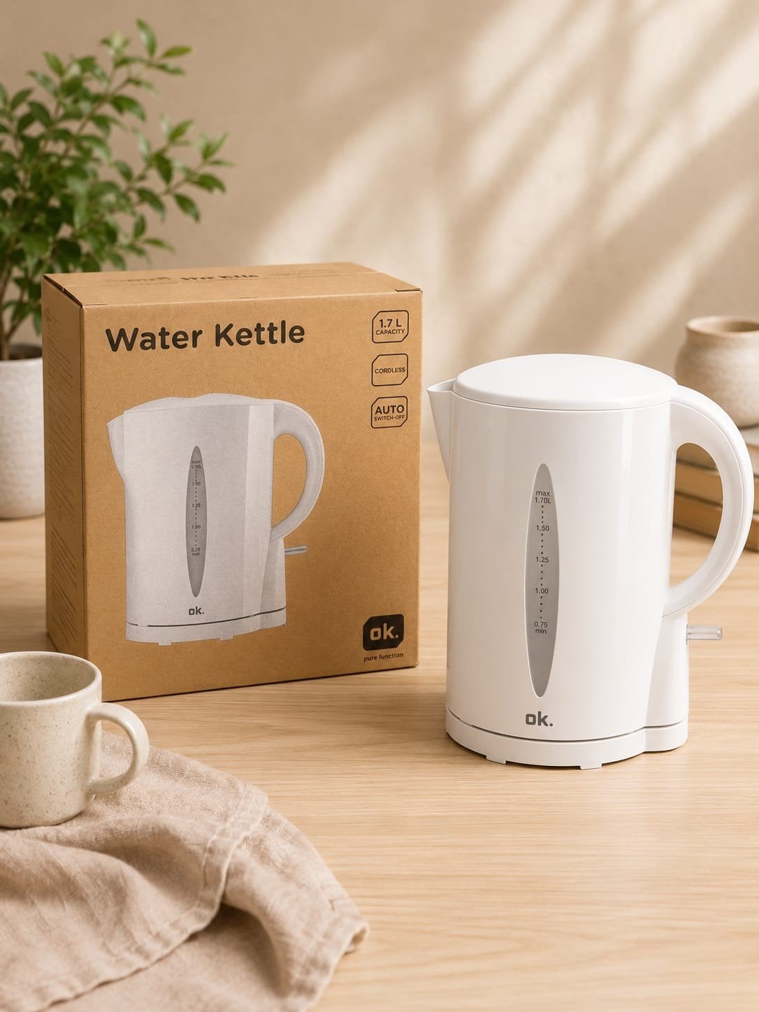 OK. Waterkoker 1.7L, Witgoed en Apparatuur, Waterkokers, Nieuw, Ophalen of Verzenden, Onbekend, Europa, Info@ok.com