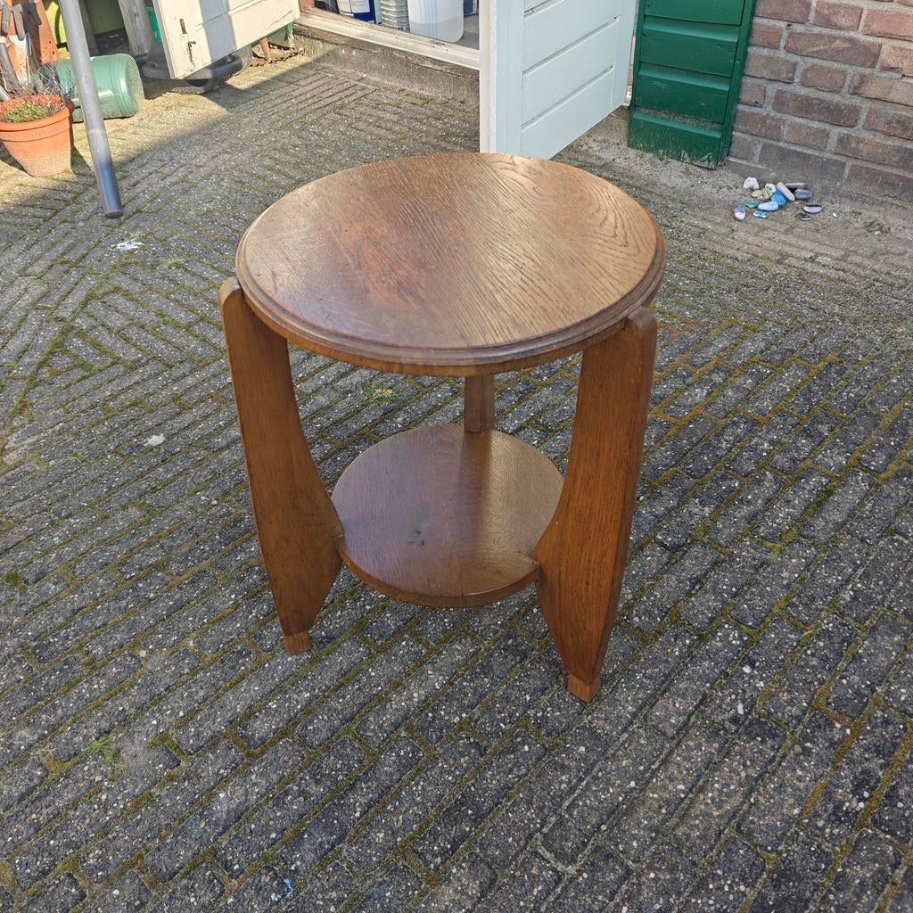 Bijzettafel Amsterdamse School - Vintage Plantentafel, Minder dan 55 cm, Rond, Hout, Ophalen