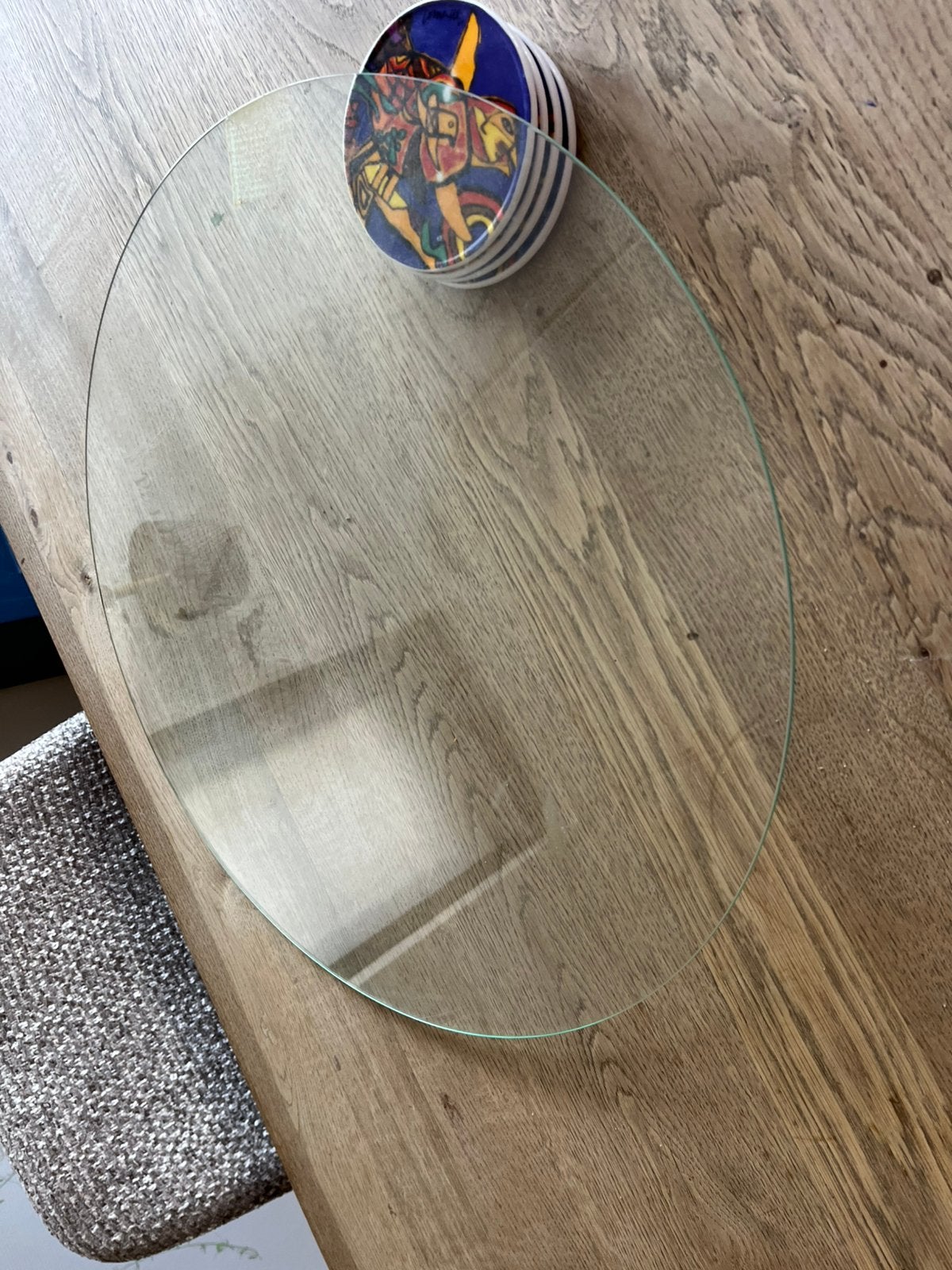 2 Ronde glasplaten voor tafeltjes, Huis en Inrichting, Minder dan 55 cm, Rond, Zo goed als nieuw, Ophalen