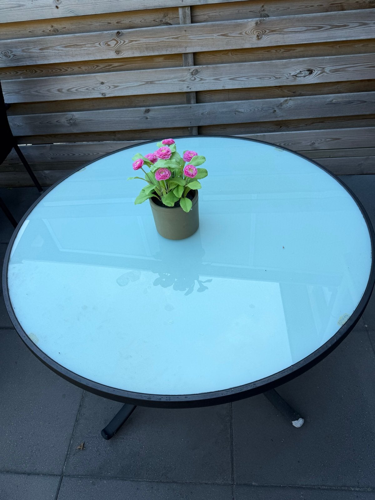 Ronde tuintafel met glazen blad - 100 cm diameter, Ophalen, Gebruikt, Rond, Metaal