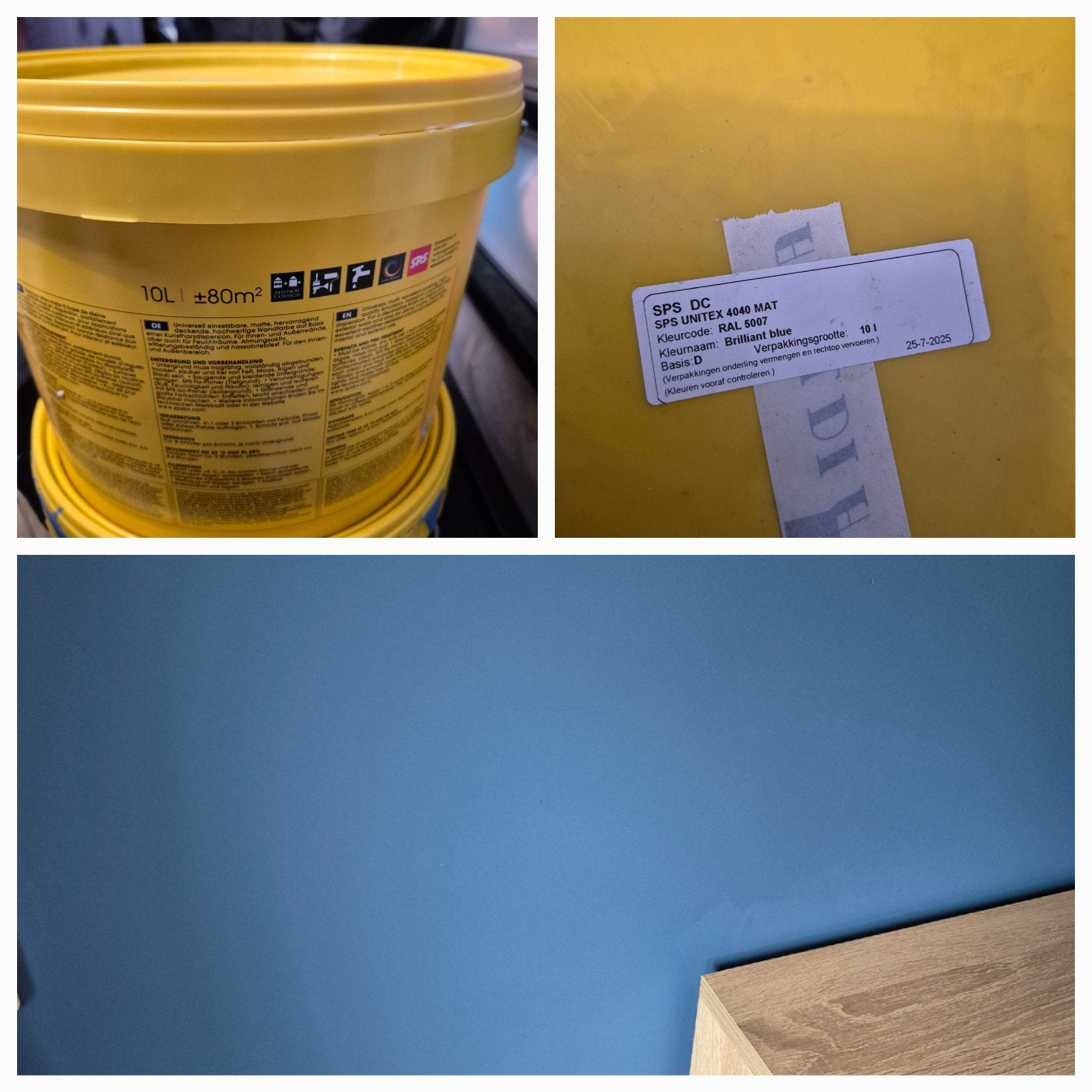 SPS Unitex 4040 Mat Muurverf 10 liter briljantblauw np €127, Huis en Inrichting, Emmers, Ophalen, Nieuw, Kunststof