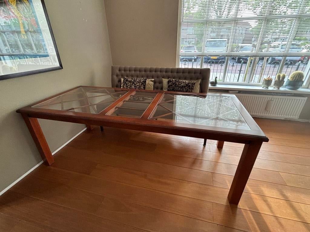 Kersenhouten eettafel 220x95 cm - Zo goed als nieuw, Huis en Inrichting, Tafels | Eettafels, 200 cm of meer, Zo goed als nieuw