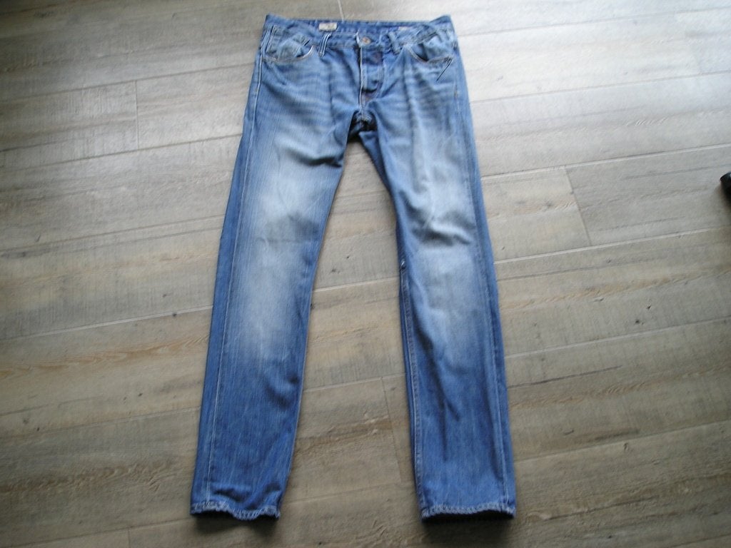 blauwe spijkerbroek en brique broek Mills maat 30 / 32, Ophalen, Blauw, Overige maten, Zo goed als nieuw