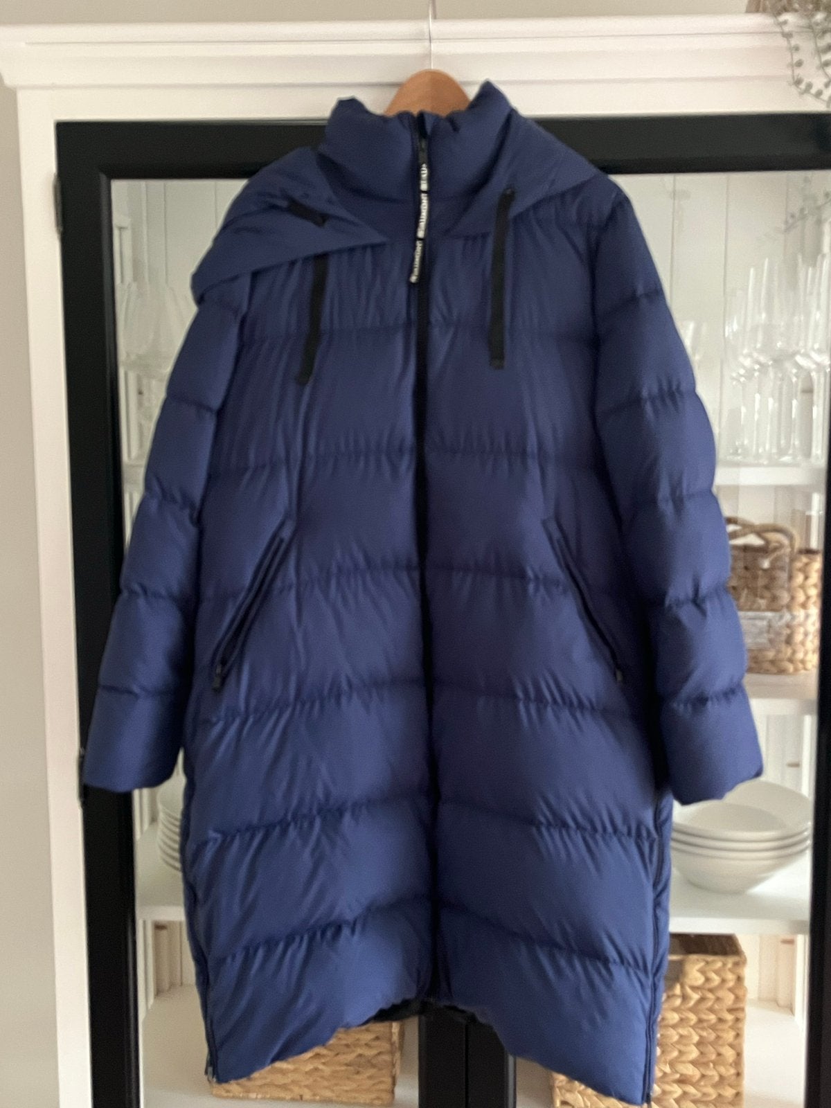 Beaumont lange blauwe puffer jas - Maat 42, Ophalen of Verzenden, Zo goed als nieuw, Maat 42/44 (L), Blauw