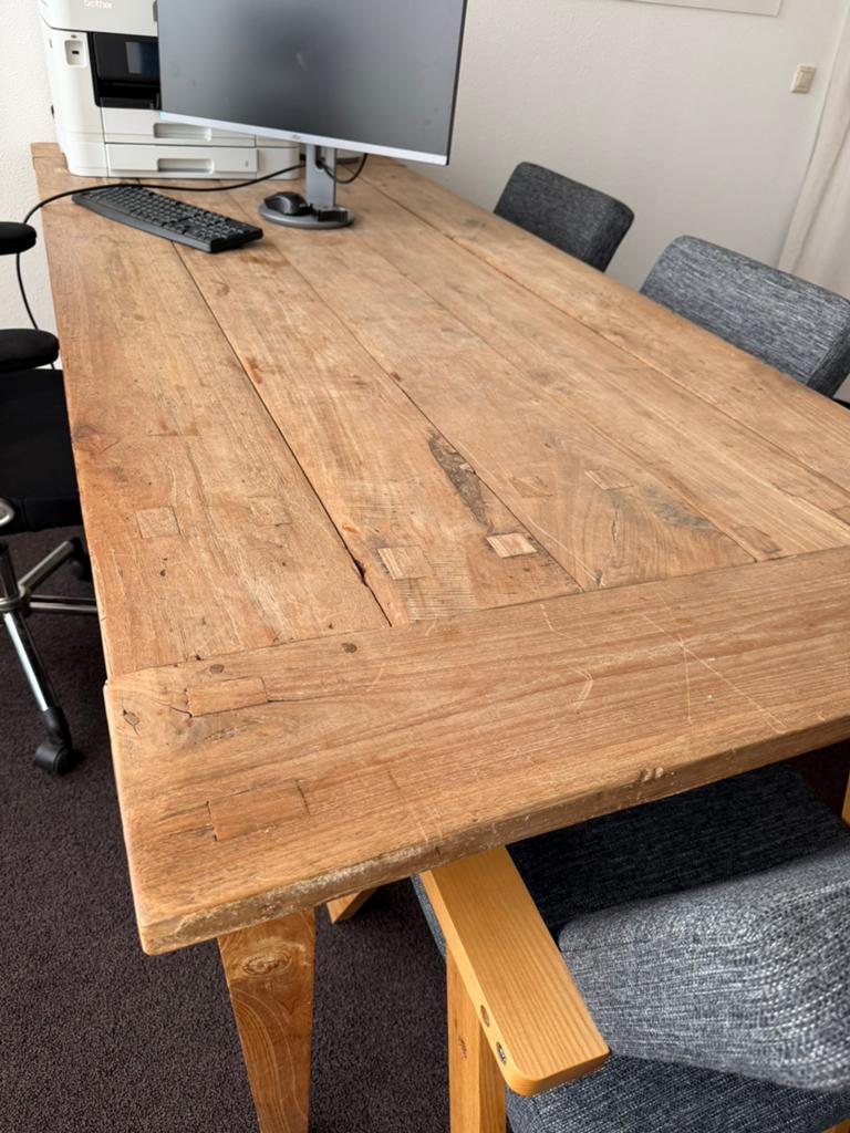 Stoere oud eiken landelijke eettafel/bureau, Huis en Inrichting, Tafels | Eettafels, Ophalen, Eikenhout, 200 cm of meer, 50 tot 100 cm