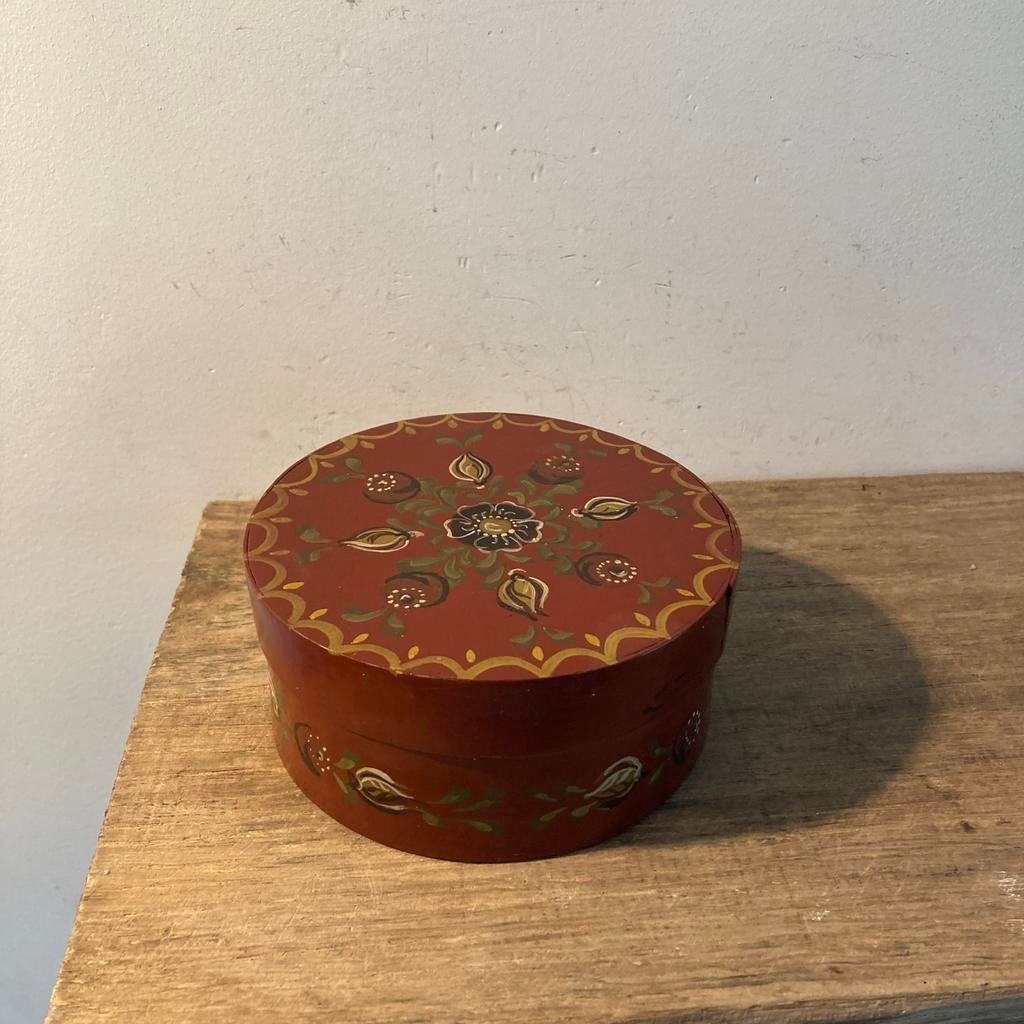 Vintage Houten Doosje met Handgeschilderd Bloemmotief, Ophalen of Verzenden