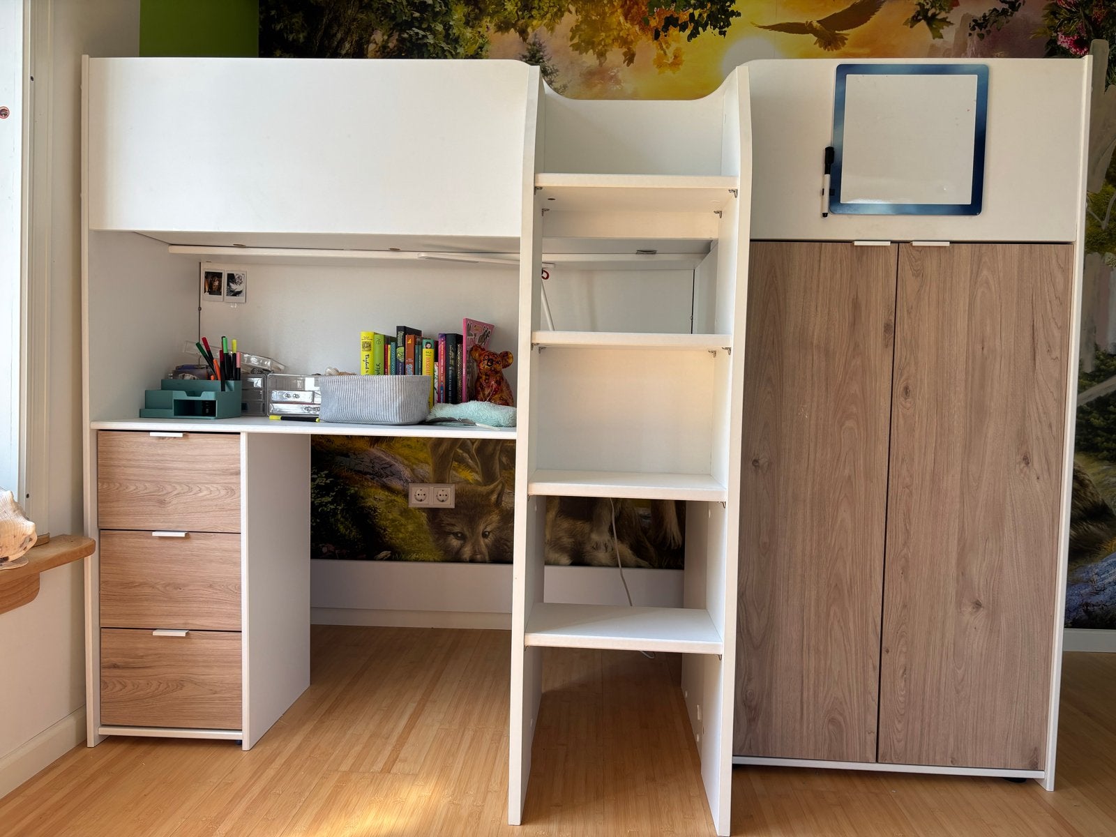 Tom2 Midi Hoogslaper met bureau en kast zonder matras, Ophalen, Gebruikt, Eenpersoons, Minder dan 160 cm