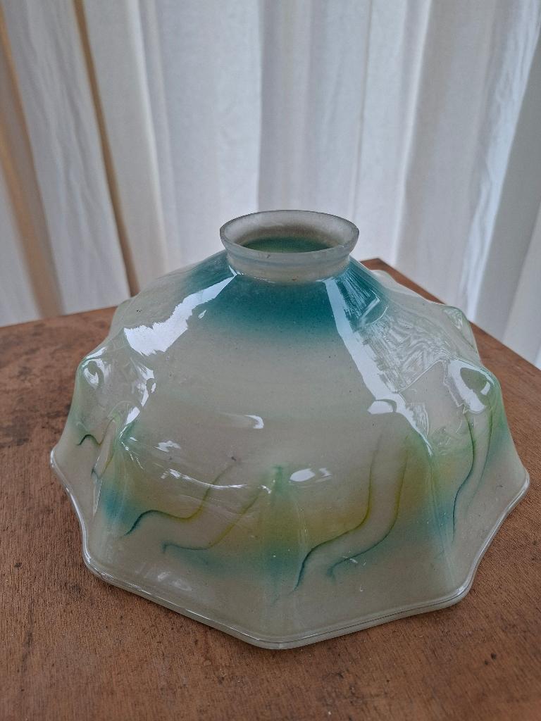 Glazen vintage lampekap, Gebruikt, Jaren 30, Rond, Groen
