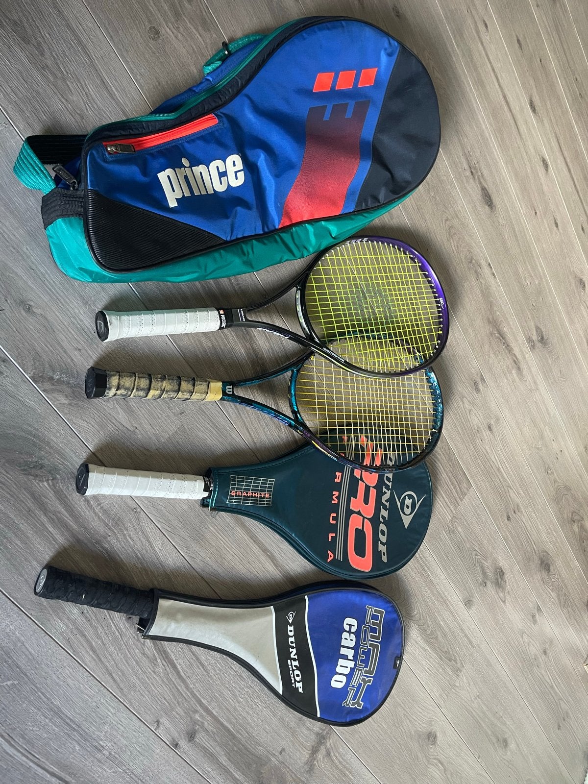 Diverse tennis- en squashrackets met tas, Ophalen of Verzenden, Gebruikt, Racket, Dunlop