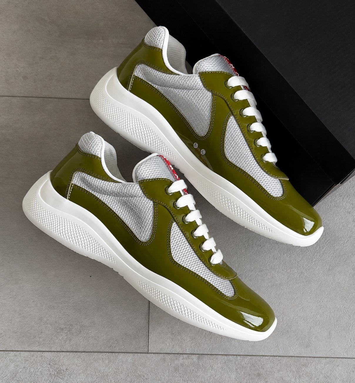 Prada America's Cup Shiny Olive Green, Overige kleuren, Nieuw, Ophalen of Verzenden, Sneakers of Gympen