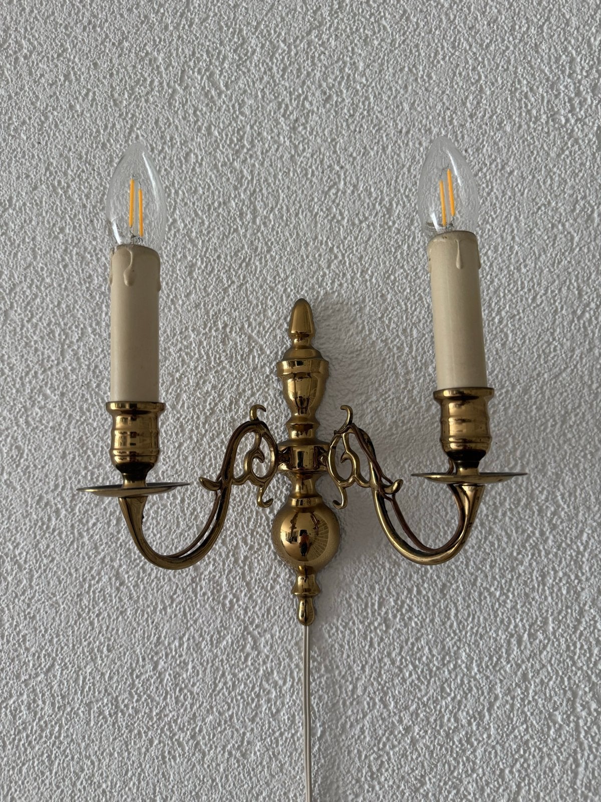 Klassieke messing wandlamp met 2 kaarslampen, Ophalen of Verzenden, Gebruikt, Metaal